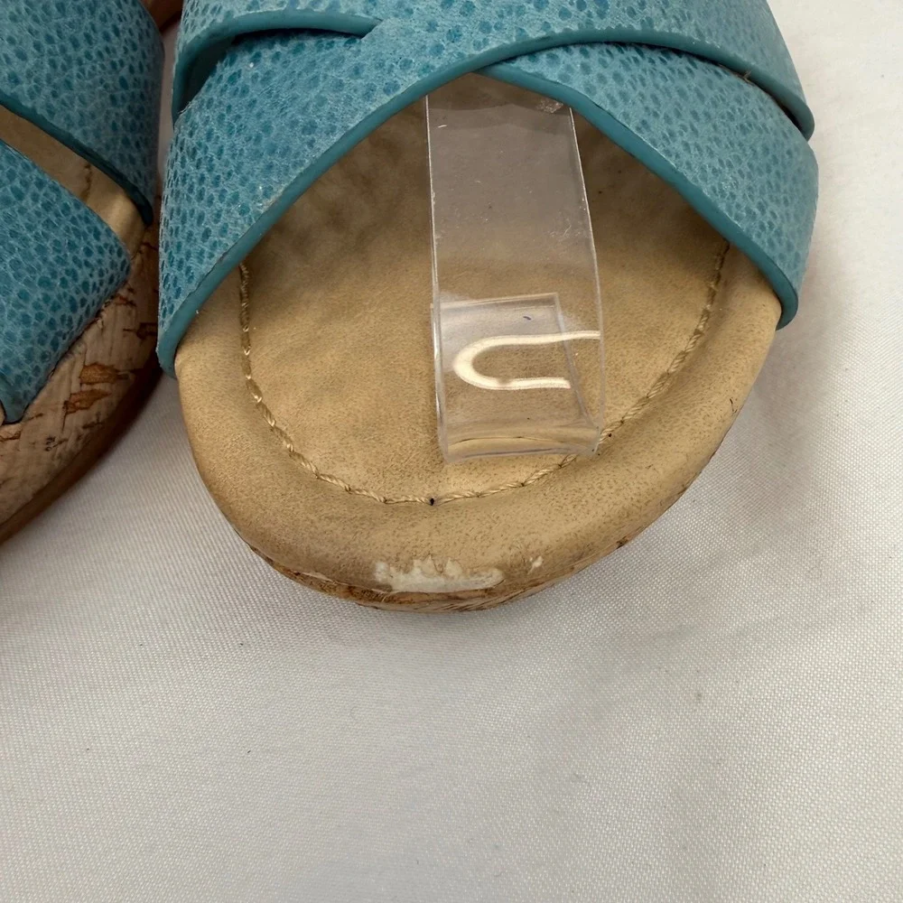 Hush Puppies Womens Teal Blue Textured Leather Cork Wedge Sandals HW05278-441 7